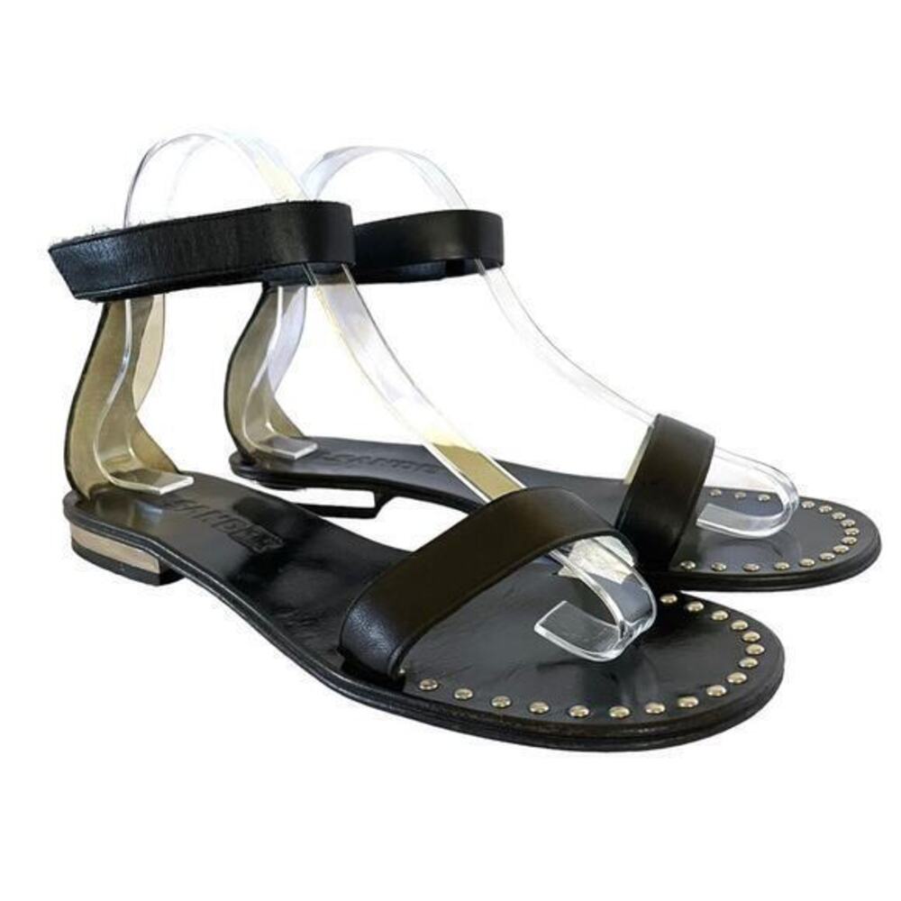 Jil Sander Black Leather Studded Flat Sandals Shoes